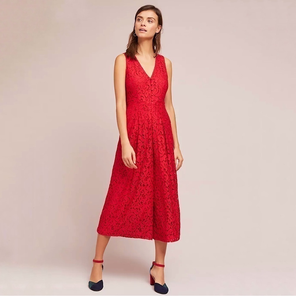 Anthropologie Moulinette Soeurs Jaeda Wide Leg Lace Jumpsuit Red 2